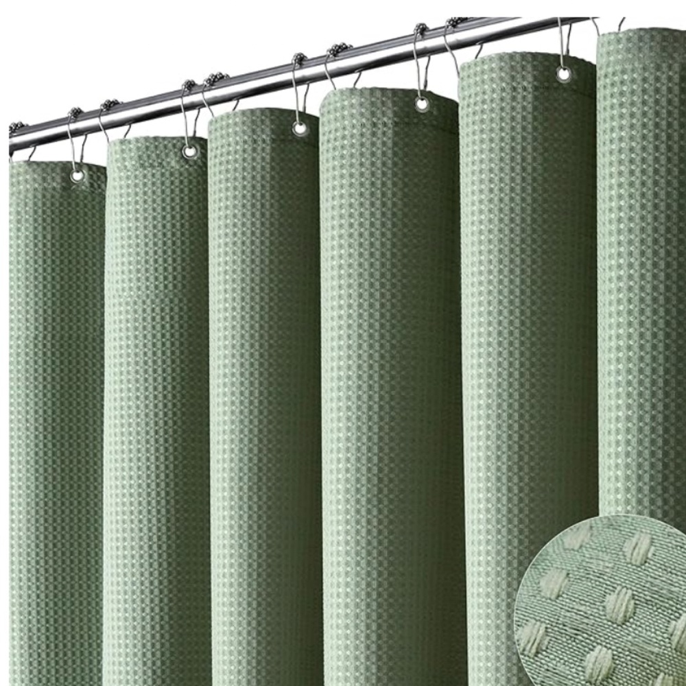 Dynamene Sage Green Shower Curtain - Waffle Textured Heavy Duty Thick Fabric